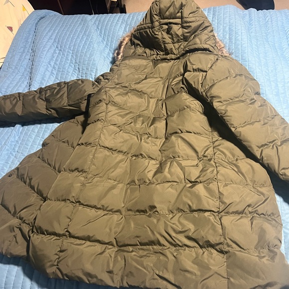 Land end down winter coat with hood Olive - Picture 3 of 5